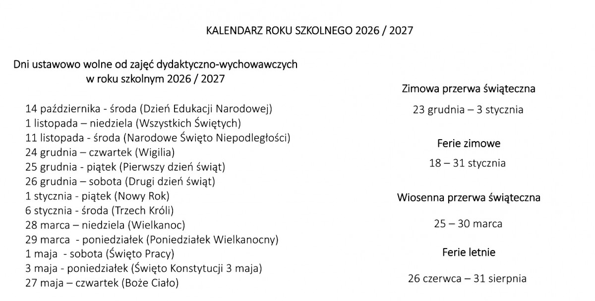 Kalendarz Roku Szkolnego