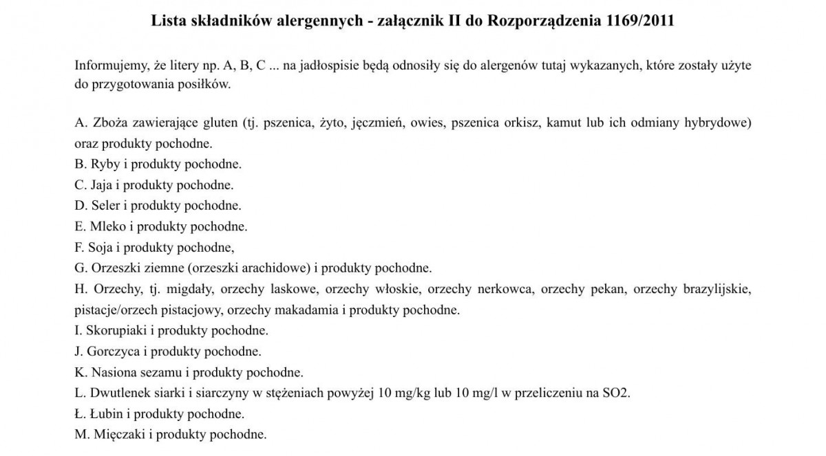Lista składników alergrnnych